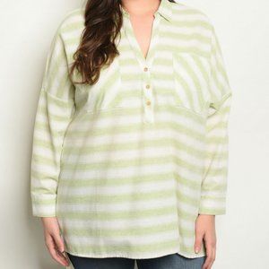 LONG SLEEVE LIME STRIPES PLUS SIZE TOP 44-18